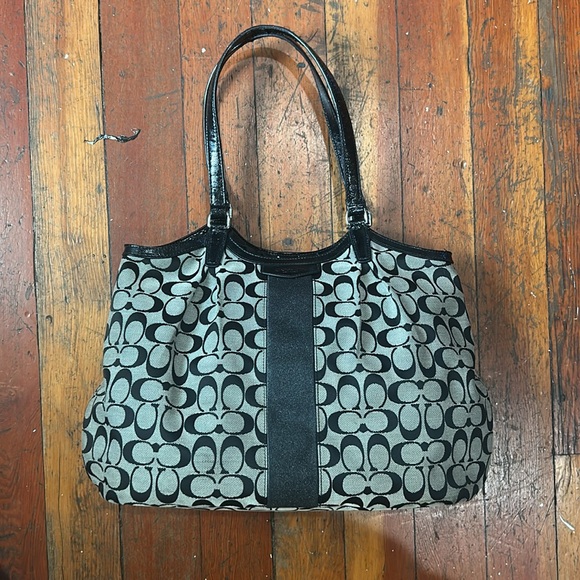 Coach Devin Black White Canvas Large Shoulder bag - Picture 4 of 16